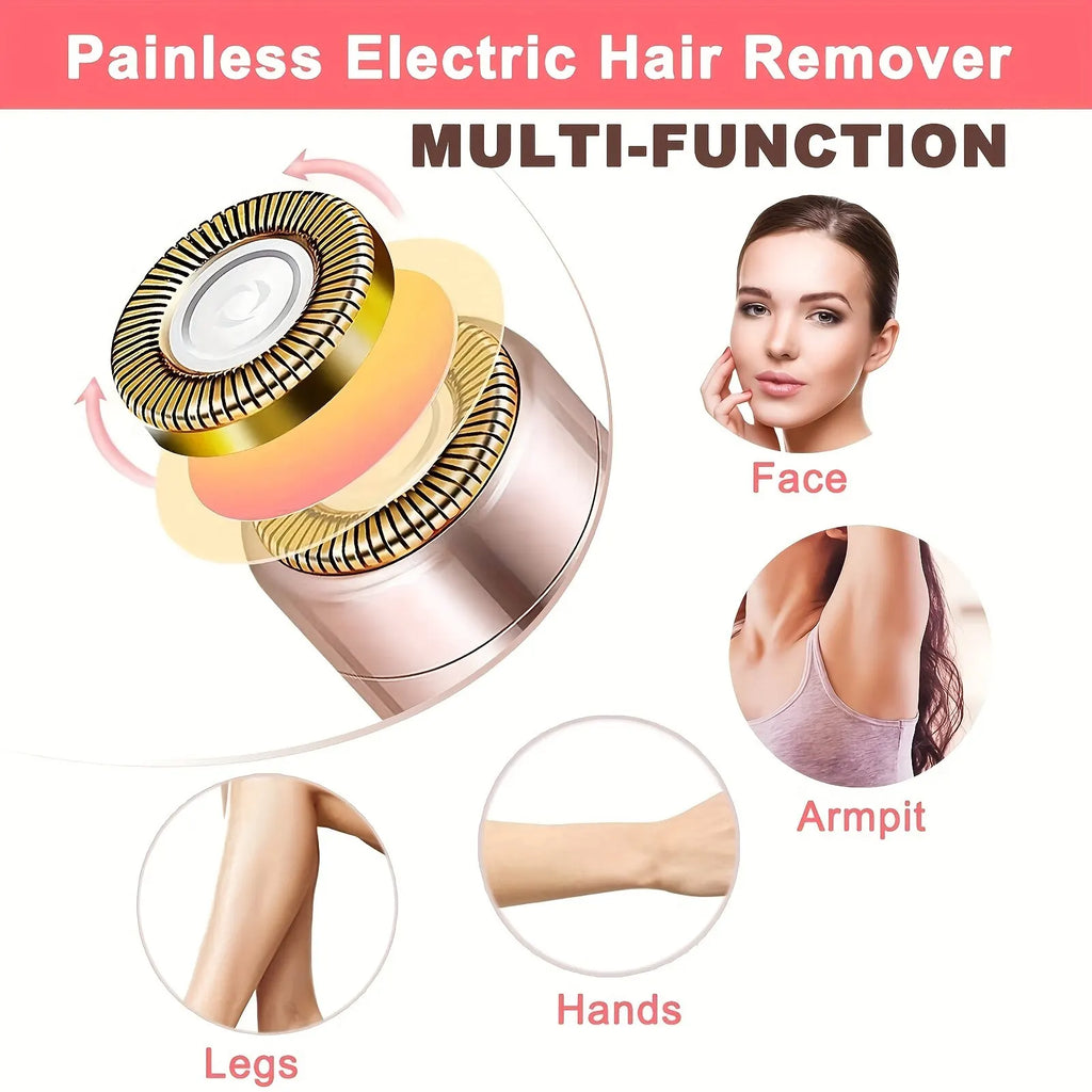 SilkTouch Pro Rose Gold Electric Hair Remover Woman Using on Upper Lip Face Elegant Lipstick Shape Design

