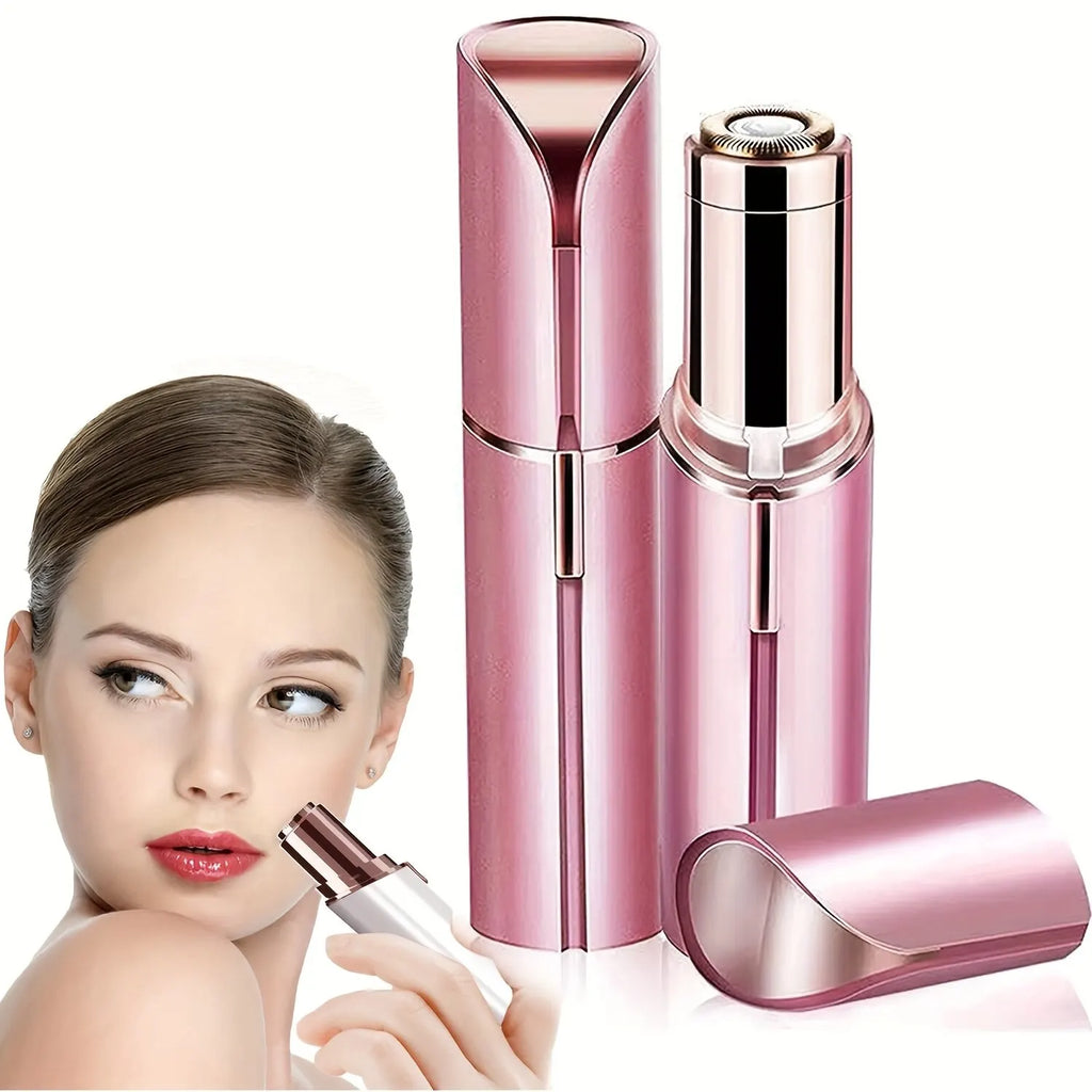 SilkTouch Pro Rose Gold Electric Hair Remover Lipstick Design with USB Charging Cable White Background USB Charging Label