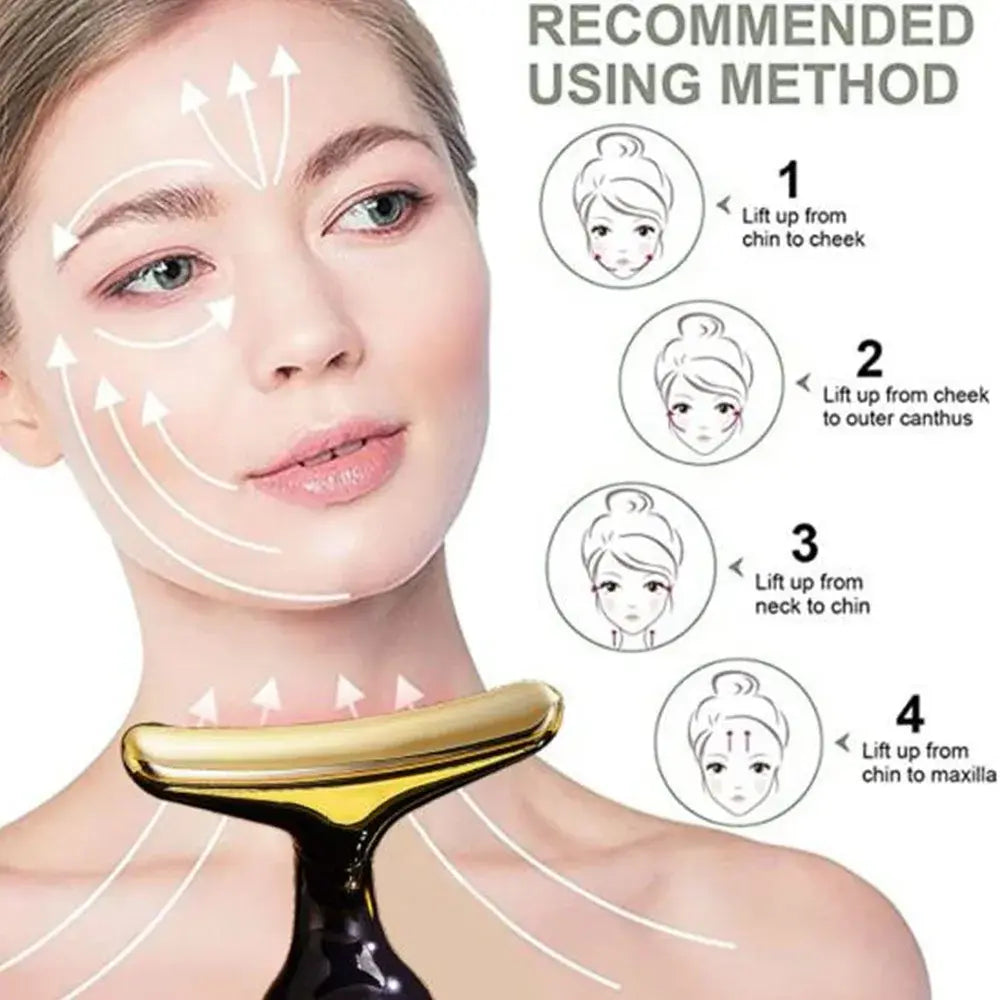 AuraGlow Face Neck Massager Recommended Using Method 4 Steps Chin to Cheek Cheek to Outer Canthus Neck to Chin Chin to Maxilla Lifting Diagram